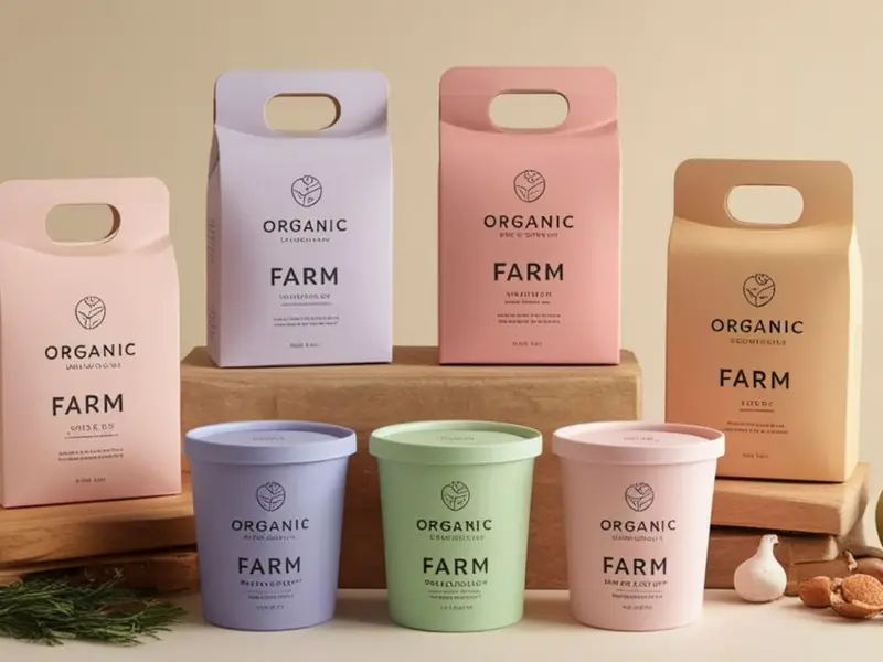Organic farm branded food packaging and tubs